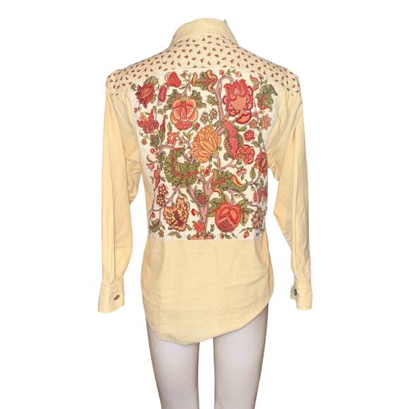 VTG Anne Marie Linen Blend Button Up Shirt Pale Yellow Fall Floral Print SM USA - Picture 1 of 9